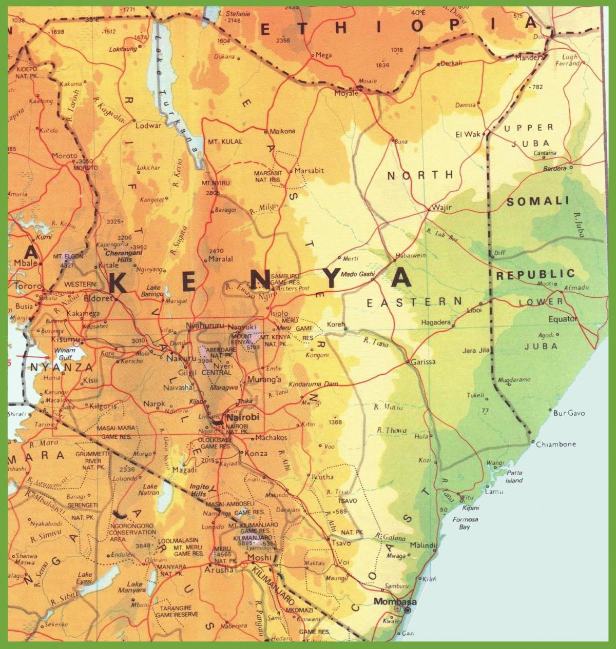 வரைபடம் கென்யா காட்டும் நகரங்கள்