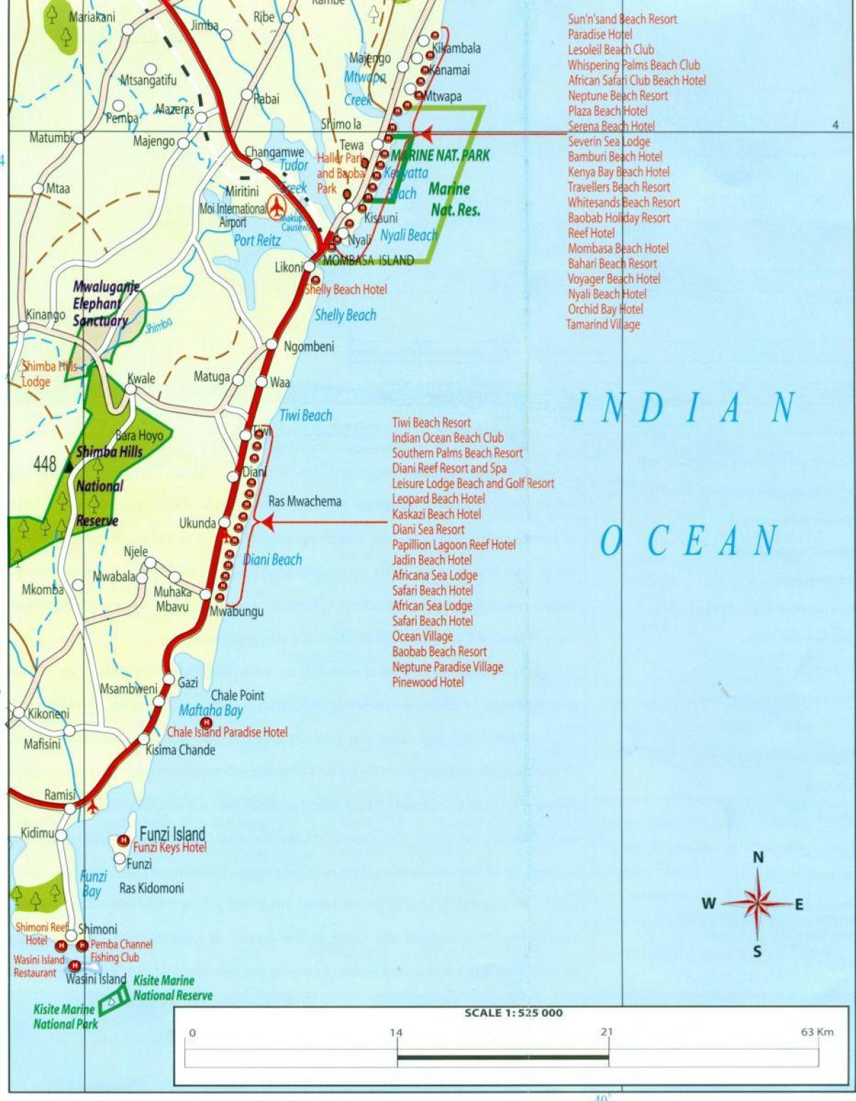 வரைபடம் கென்ய கடற்கரையில்