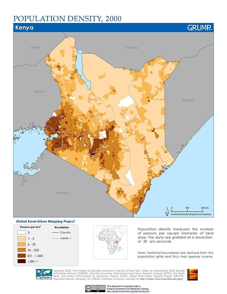 கென்யா மக்கள் தொகை அடர்த்தி வரைபடம்