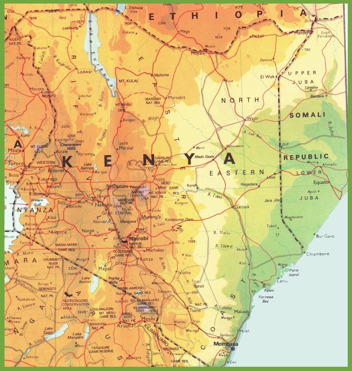 வரைபடம் கென்யா காட்டும் நகரங்கள்
