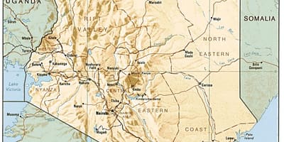 வரைபடம் கென்யா காட்டும் முக்கிய நகரங்கள்