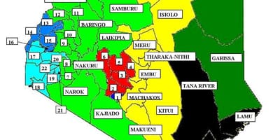 வரைபடம் 47 மாவட்டங்களில் உள்ள கென்யா 