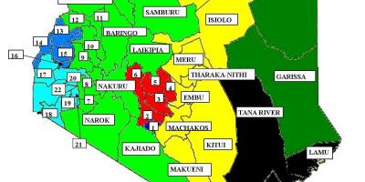 வரைபடம் 47 மாவட்டங்களில் உள்ள கென்யா 